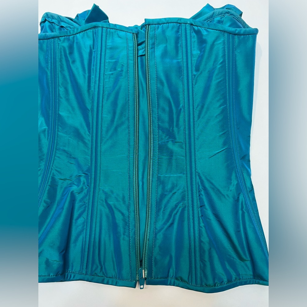 Juan Carlos Pinera Silk Corset Top Ruffle Detail Blue Size Small Vintage Bustier - Picture 3 of 8